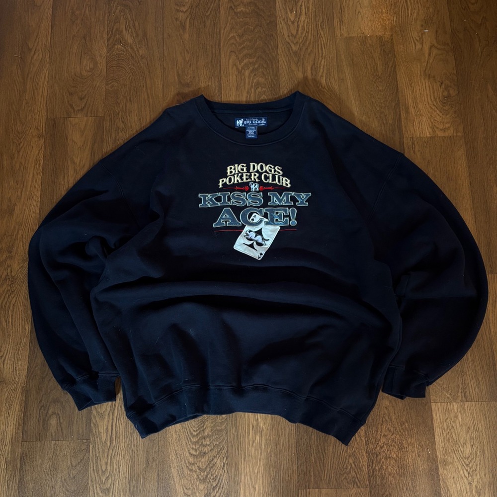 VTG Y2K Big Dogs Apparel Funny Humor Poker "Kiss My Ace" Embroidered Sweatshirt